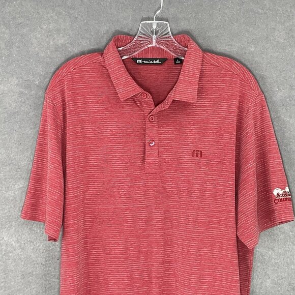 Travis Mathew Polo Shirt Men Large L Red Stripe Golf Short Sleeve Casual - Picture 4 of 13